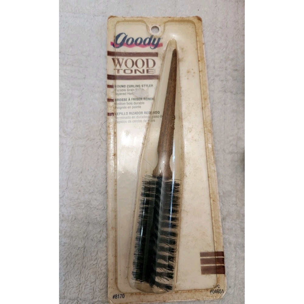 VTG New Goody Pro Blow Wave Round Styling Brush Wood Handle USA 1975 #8170 Nylon